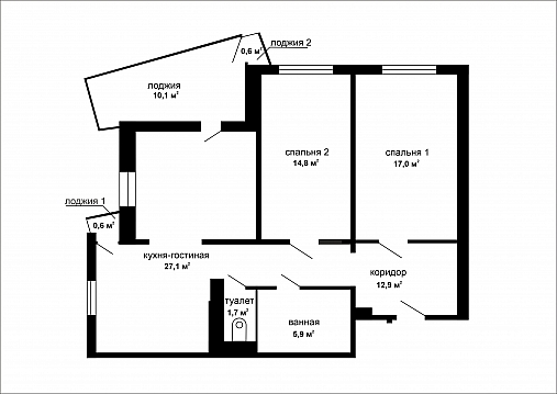 Продажа просторной 2-ком. квартиры